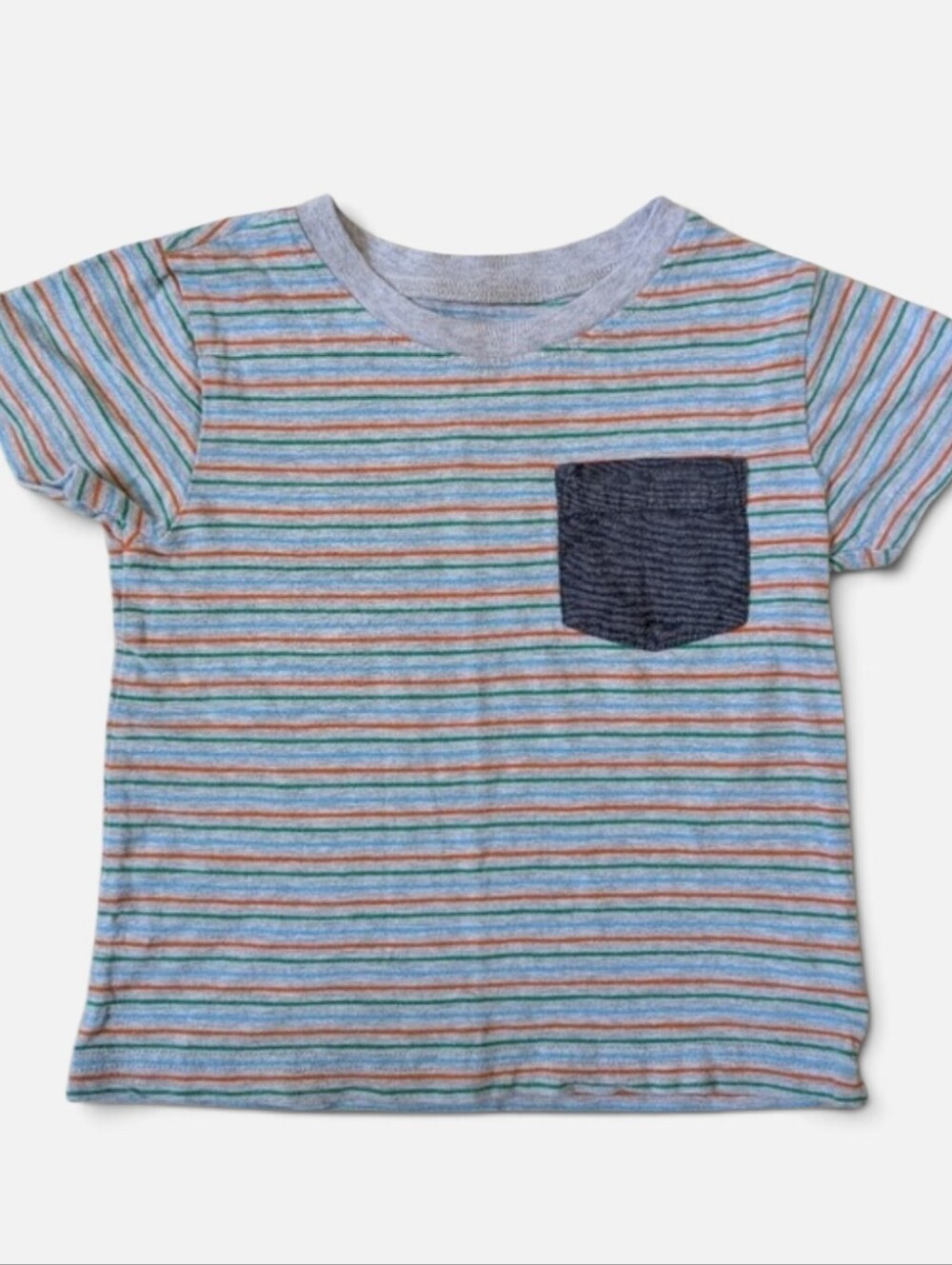 Tucker + Tate Striped Short-Sleeve Pocket Tee - Blue/Orange/Green Stripes 2T